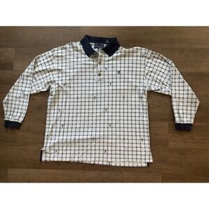 Siegfried Men's Long Sleeve Rugby Polo Shirt XLT Tall Plaid Golfer Pattern White